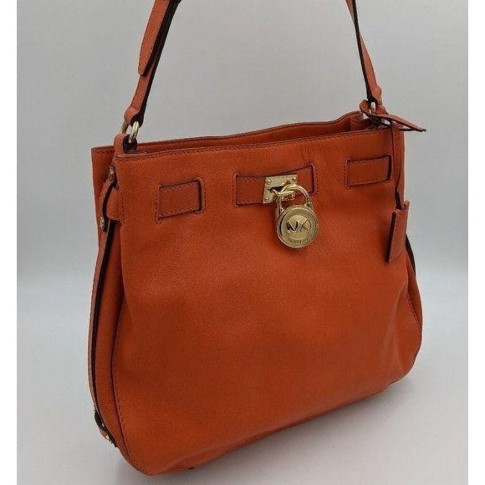 Michael Kors women's Hamilton orange leather signature liner‎ shoulder bag - Picture 2 of 13